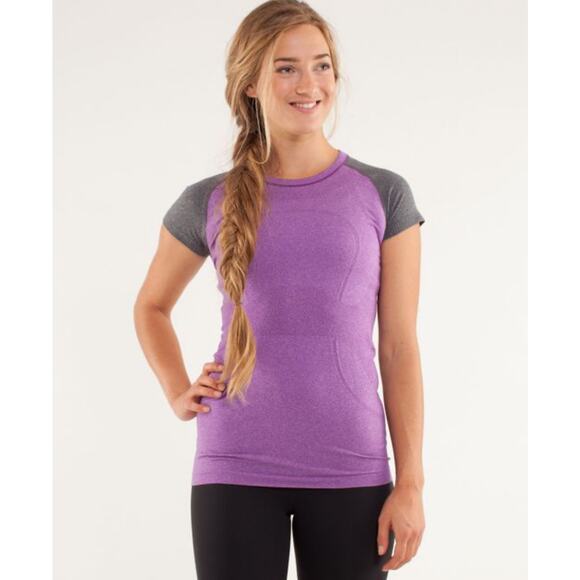 Lululemon Swiftly Tech Purple Gray Short Sleeve Athletic Tee Size 8 - Picture 1 of 5